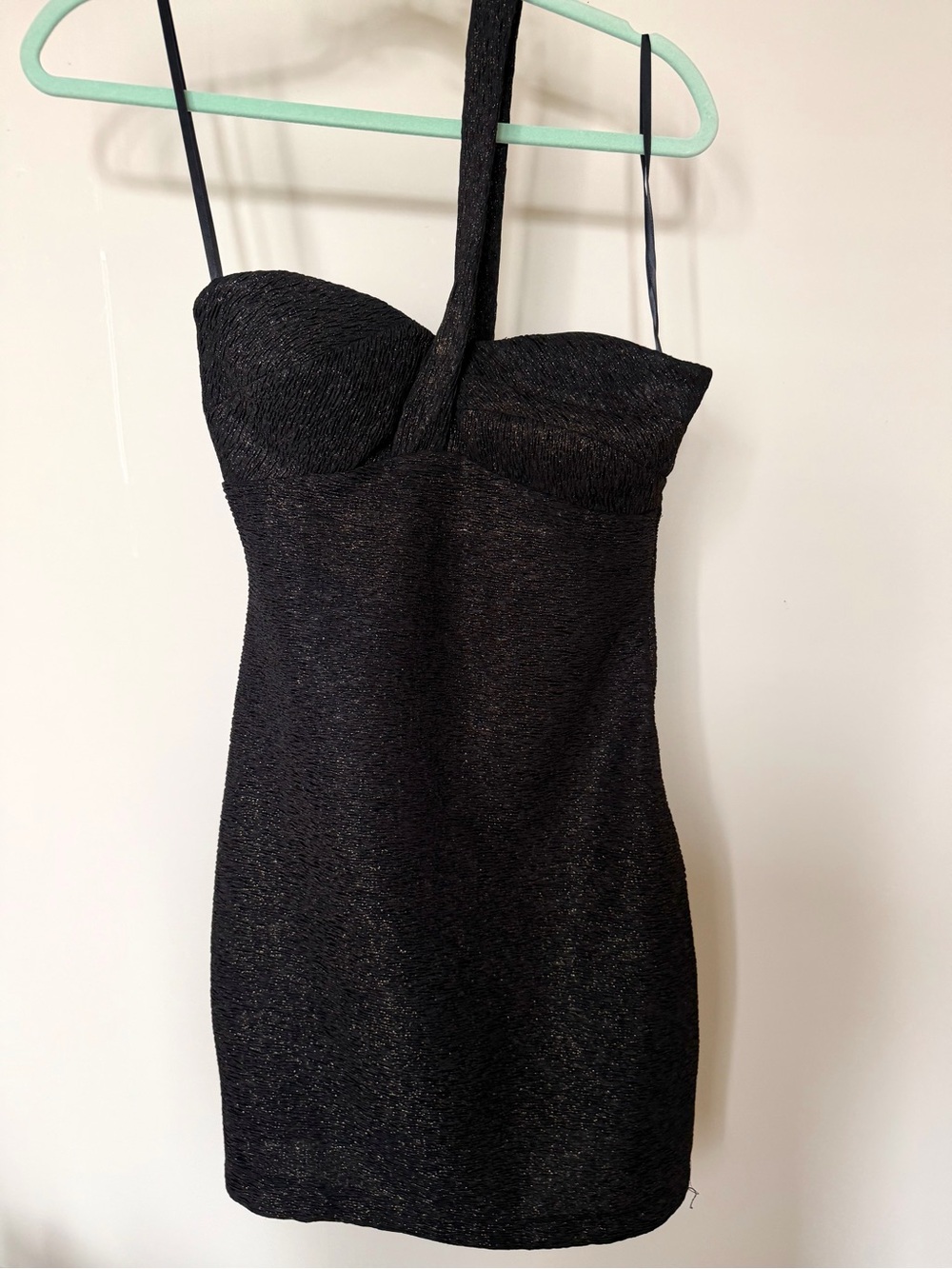 B Darlin Black One-Shoulder Shimmer Mini Dress